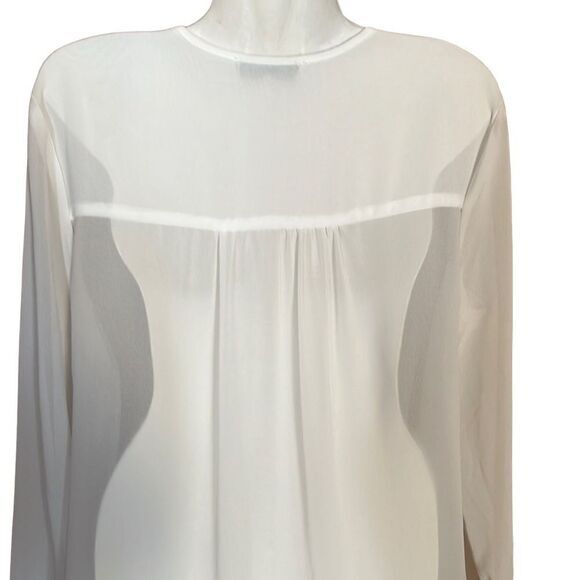 WAYF Womens Semi Sheer Top Sz L High Low Hem Blouson Front Long Sleeve Cream NWT - Picture 4 of 8